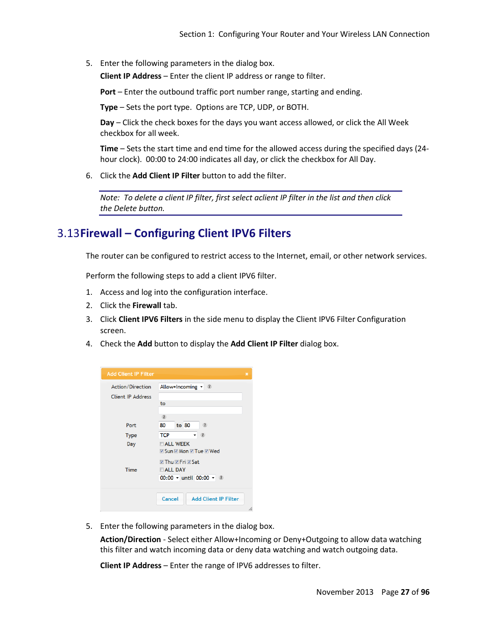 13 firewall – configuring client ipv6 filters | ARRIS TG1672G-NA Web GUI User Guide User Manual | Page 27 / 96