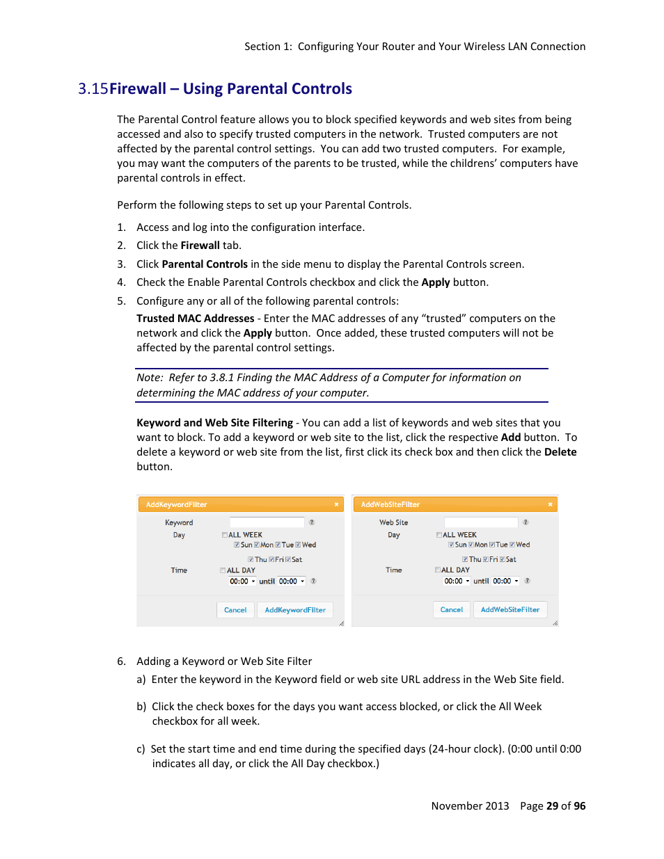 15 firewall – using parental controls | ARRIS TG1672G-NA Web GUI User Guide User Manual | Page 29 / 96