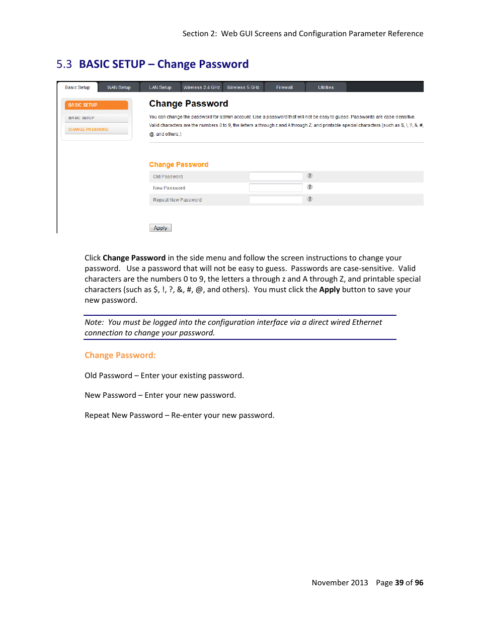 3 basic setup – change password, Basic setup – change password | ARRIS TG1672G-NA Web GUI User Guide User Manual | Page 39 / 96