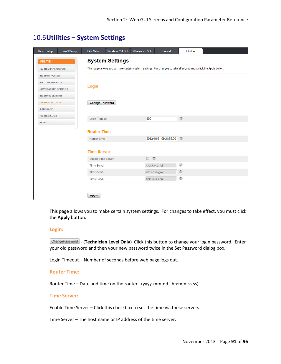 6 utilities – system settings | ARRIS TG1672G-NA Web GUI User Guide User Manual | Page 91 / 96
