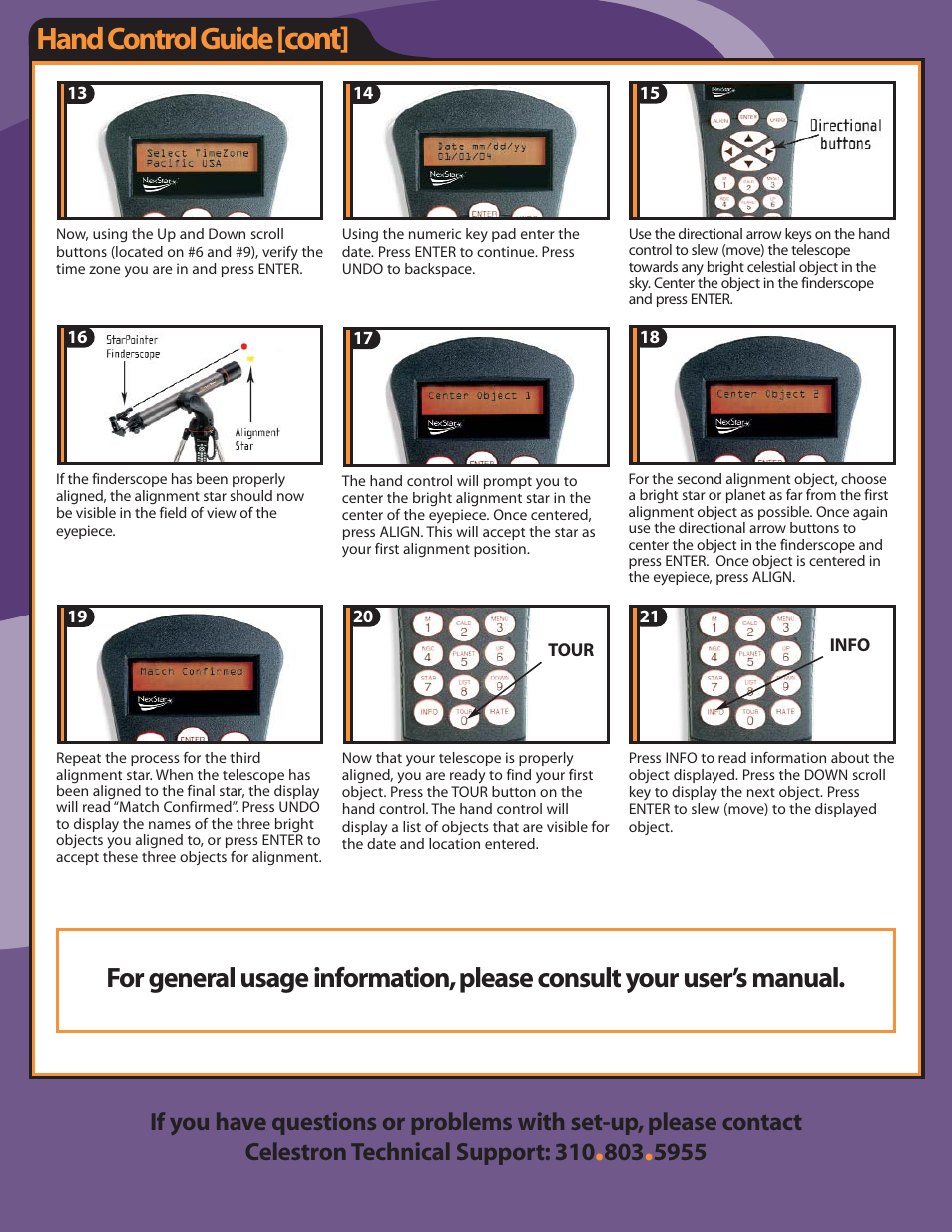 Cont, Hand control guide | Celestron 80SLT User Manual | Page 4 / 4