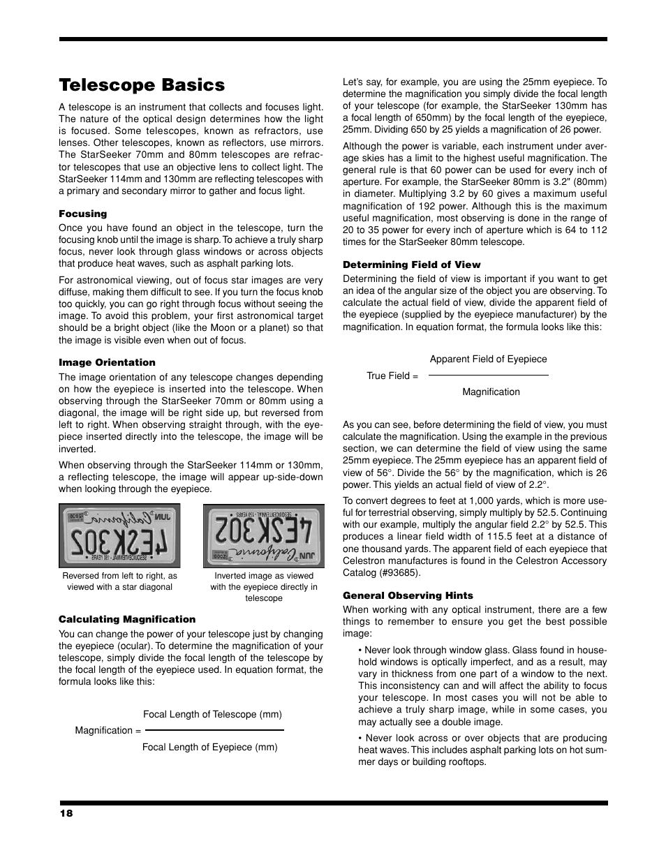 Telescope basics | Celestron StarSeeker User Manual | Page 18 / 34