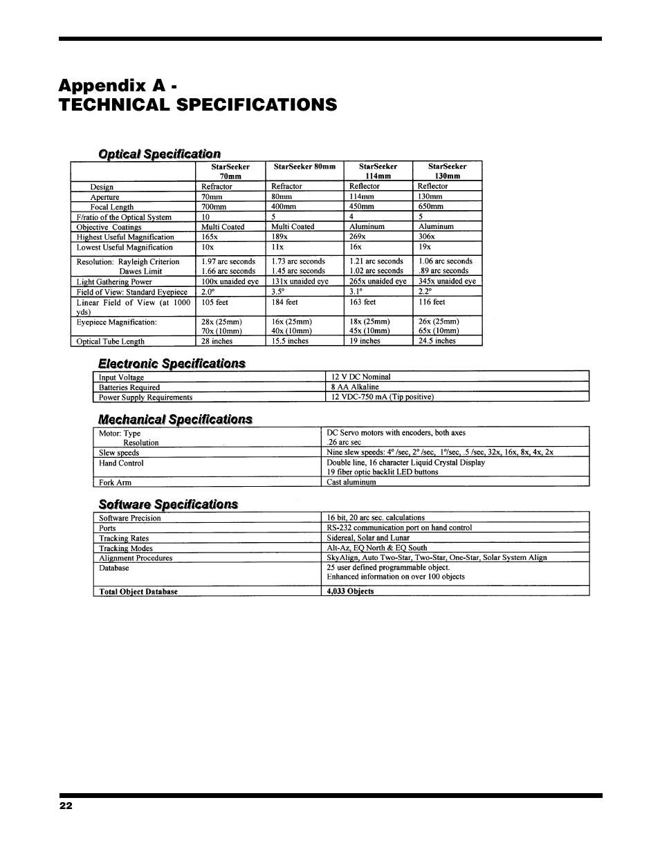 Appendix a - technical specifications | Celestron StarSeeker User Manual | Page 22 / 34