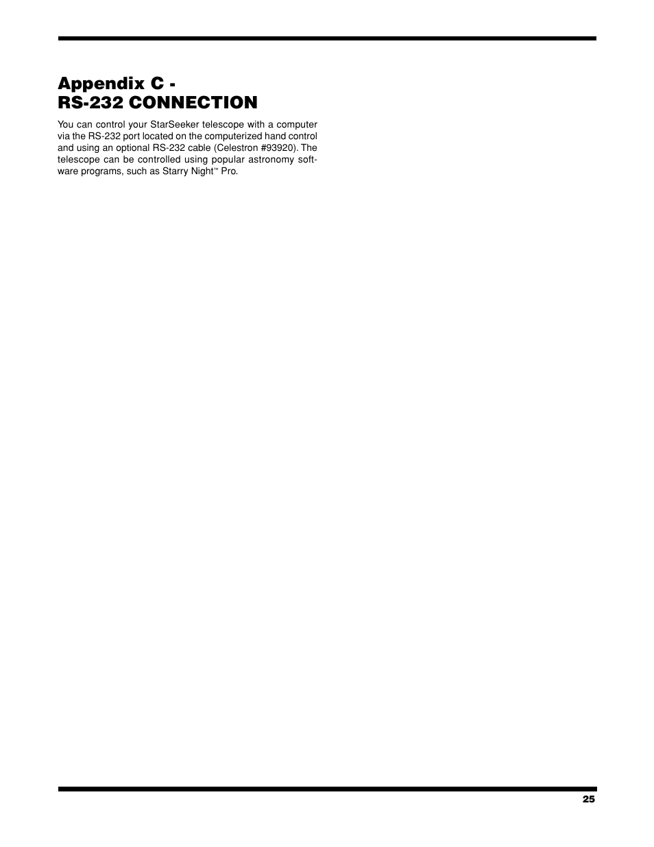 Appendix c - rs-232 connection | Celestron StarSeeker User Manual | Page 25 / 34