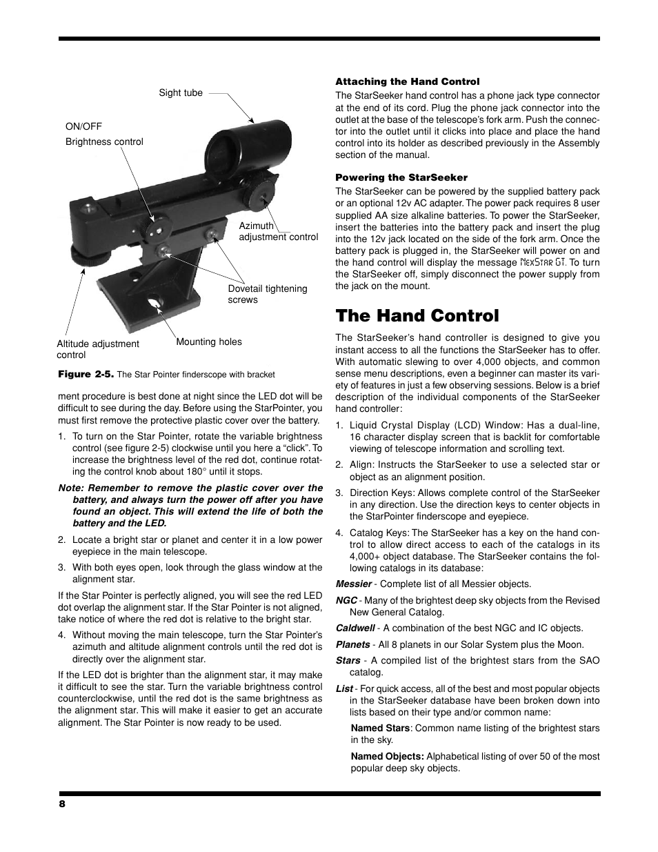 The hand control | Celestron StarSeeker User Manual | Page 8 / 34