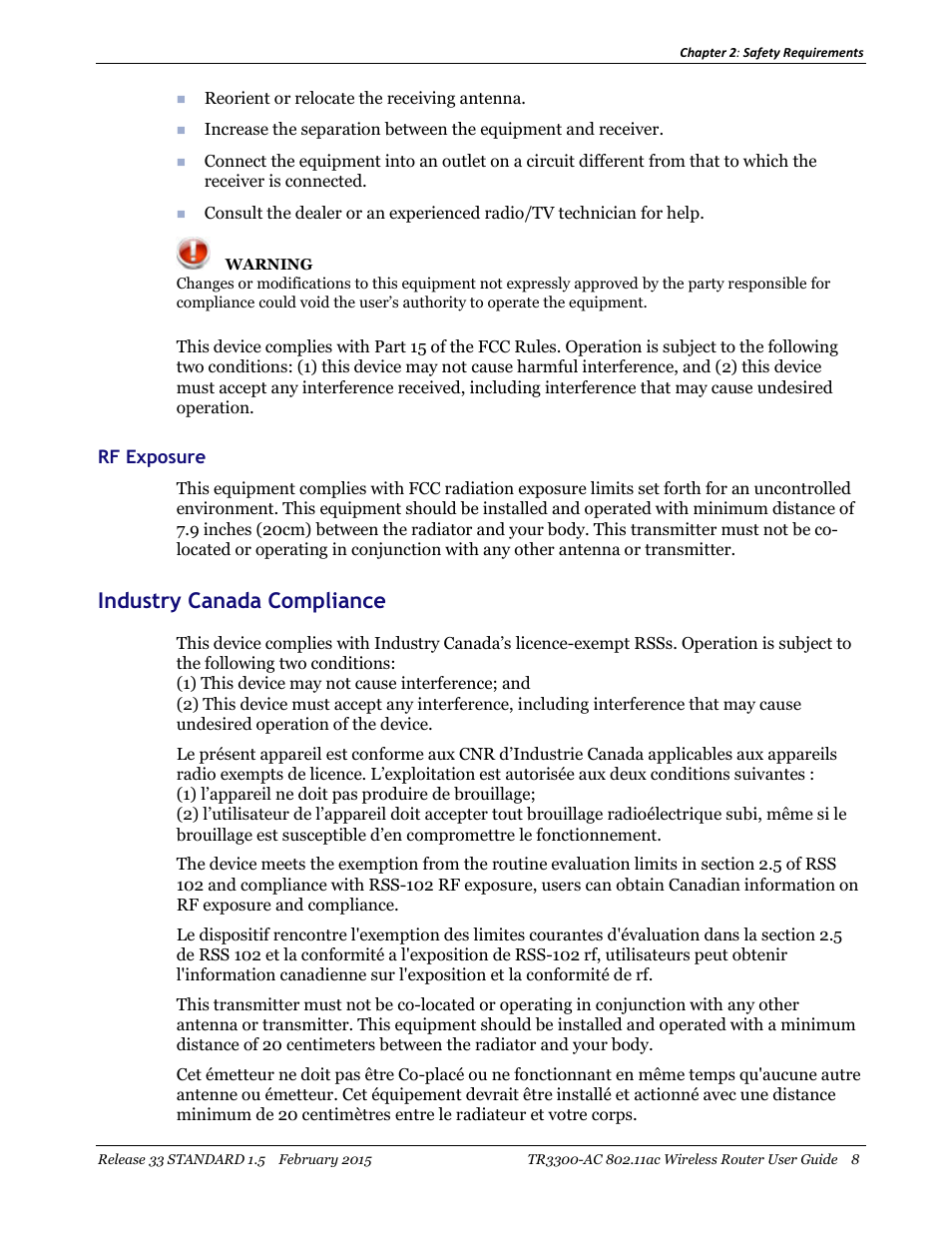 Rf exposure, Industry canada compliance | ARRIS TR3300-AC Users Guide User Manual | Page 8 / 64
