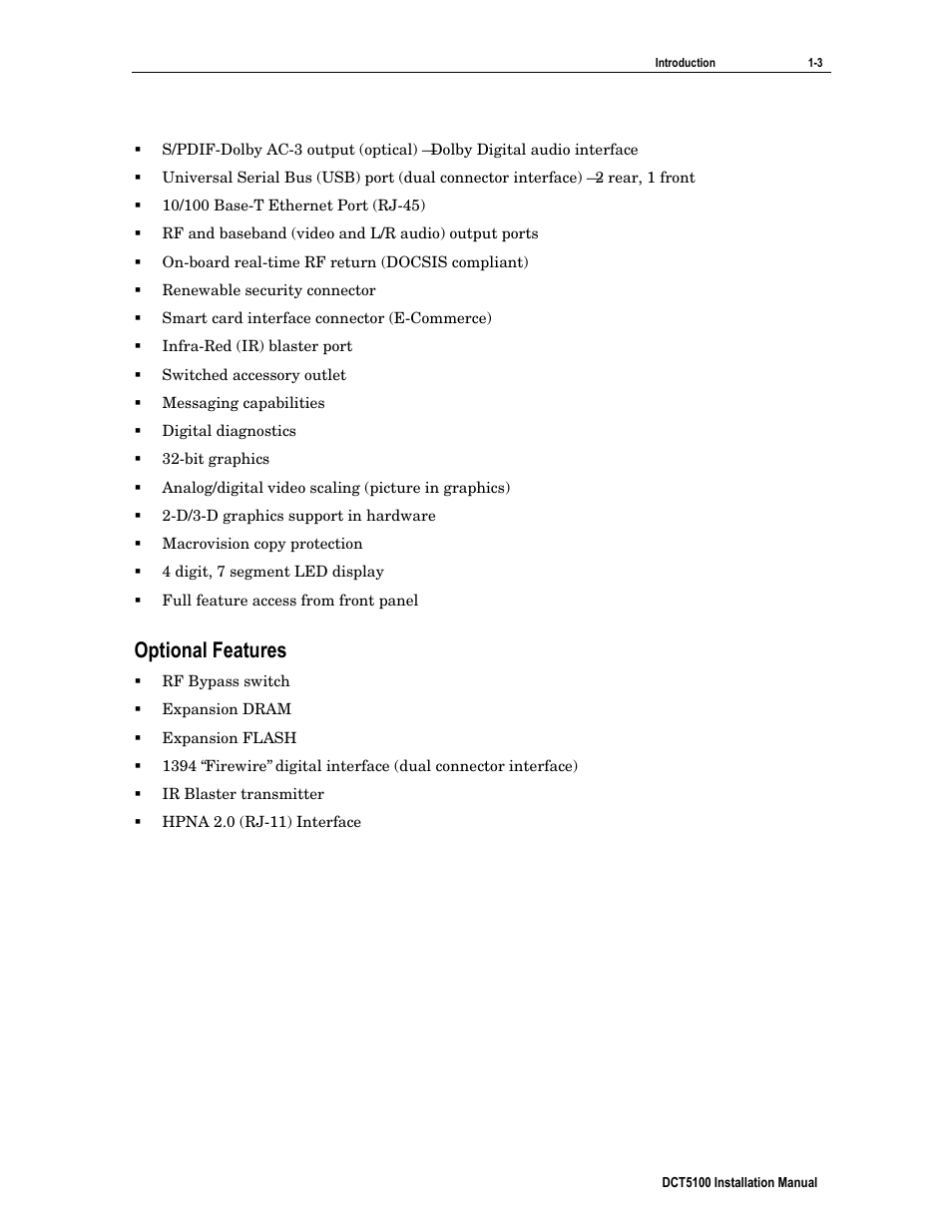 Optional features | ARRIS DCT5100 Installation Manual User Manual | Page 14 / 81