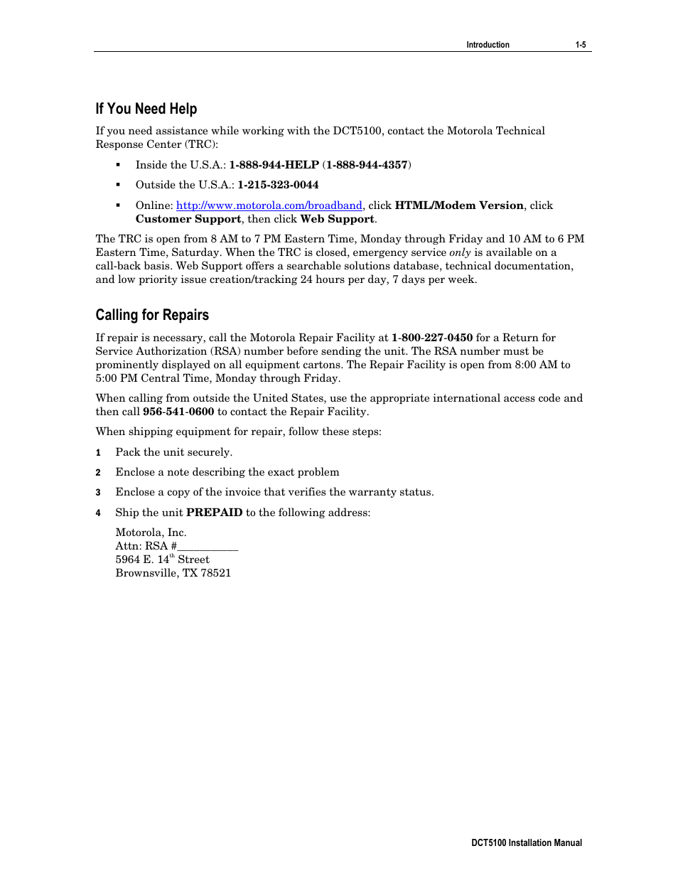 If you need help, Calling for repairs | ARRIS DCT5100 Installation Manual User Manual | Page 16 / 81