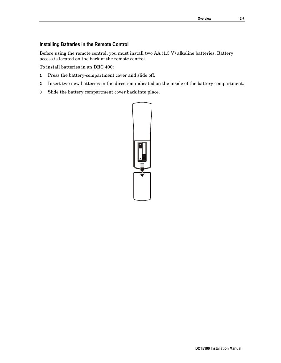 Installing batteries in the remote control | ARRIS DCT5100 Installation Manual User Manual | Page 23 / 81