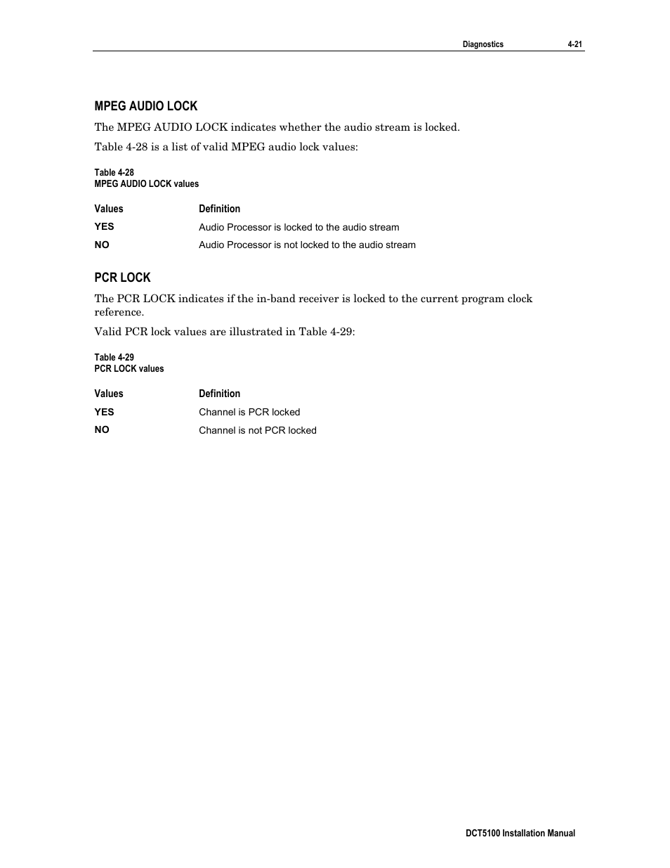 Mpeg audio lock, Pcr lock | ARRIS DCT5100 Installation Manual User Manual | Page 61 / 81