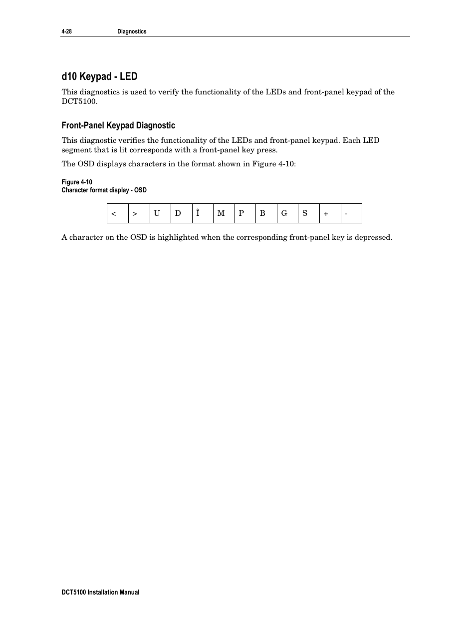 D10 keypad - led, Front-panel keypad diagnostic | ARRIS DCT5100 Installation Manual User Manual | Page 68 / 81