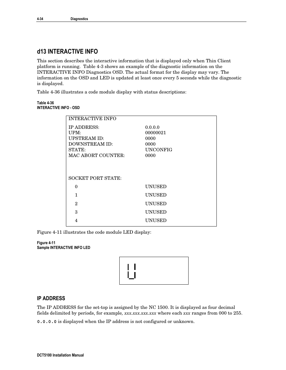 D13 interactive info, Ip address | ARRIS DCT5100 Installation Manual User Manual | Page 74 / 81