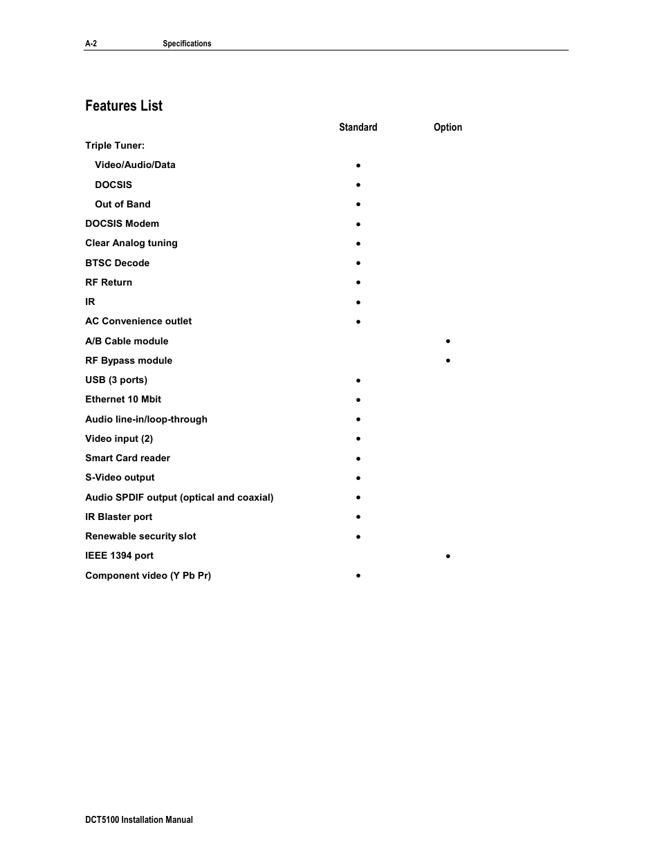 Features list | ARRIS DCT5100 Installation Manual User Manual | Page 79 / 81