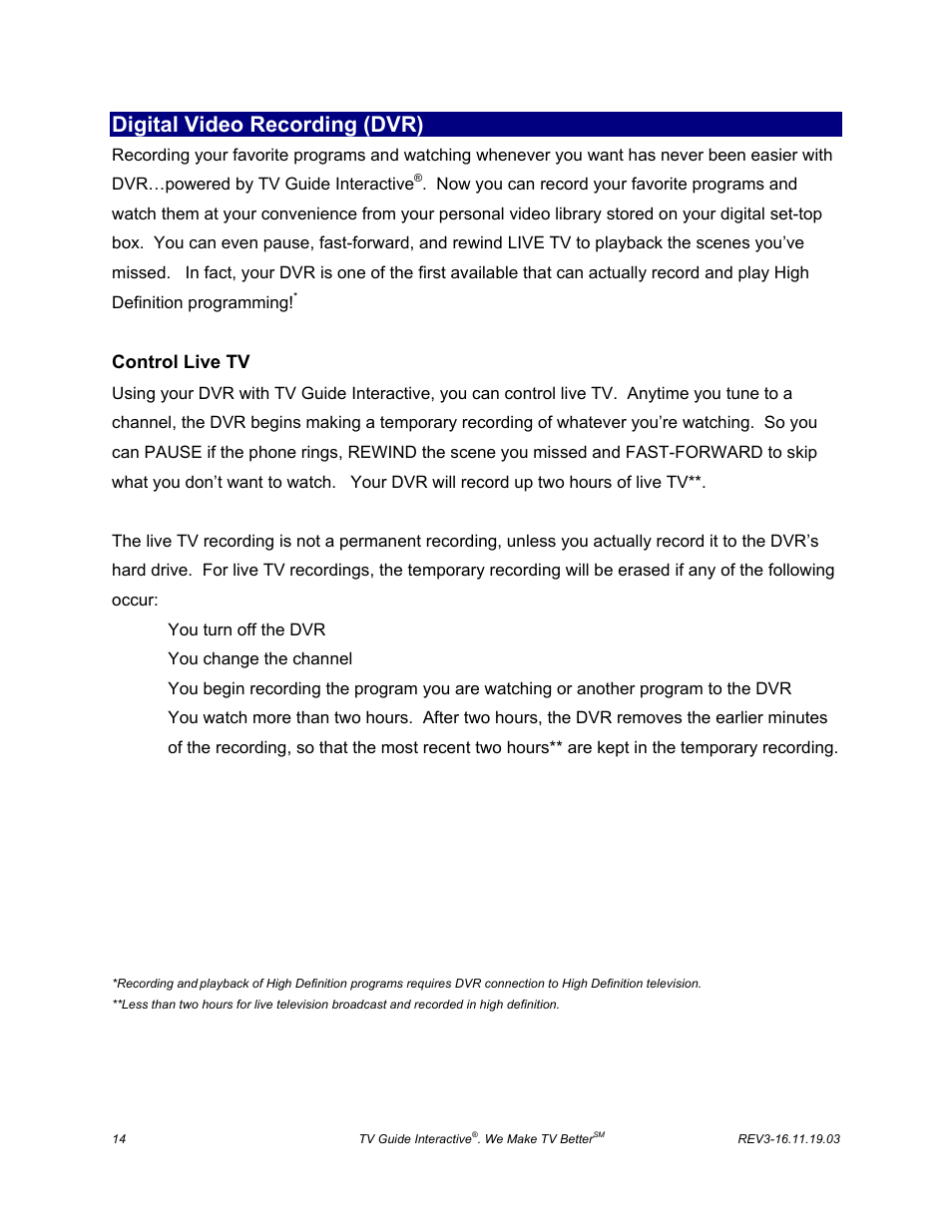 Digital video recording (dvr) | ARRIS DCT6208 TVGuide DVR Manual User Manual | Page 18 / 59