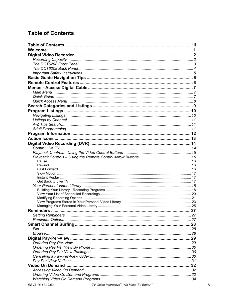 ARRIS DCT6208 TVGuide DVR Manual User Manual | Page 3 / 59