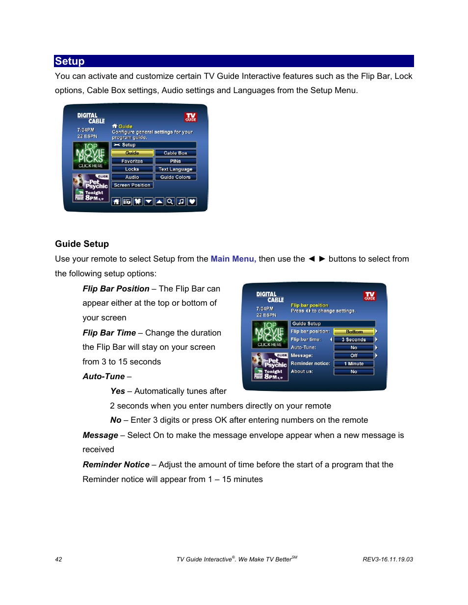 Setup | ARRIS DCT6208 TVGuide DVR Manual User Manual | Page 46 / 59