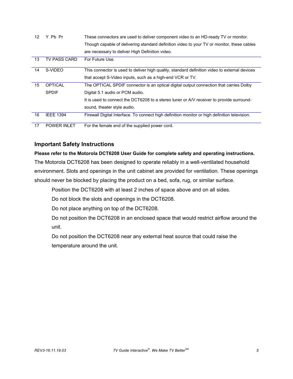 Important safety instructions | ARRIS DCT6208 TVGuide DVR Manual User Manual | Page 9 / 59