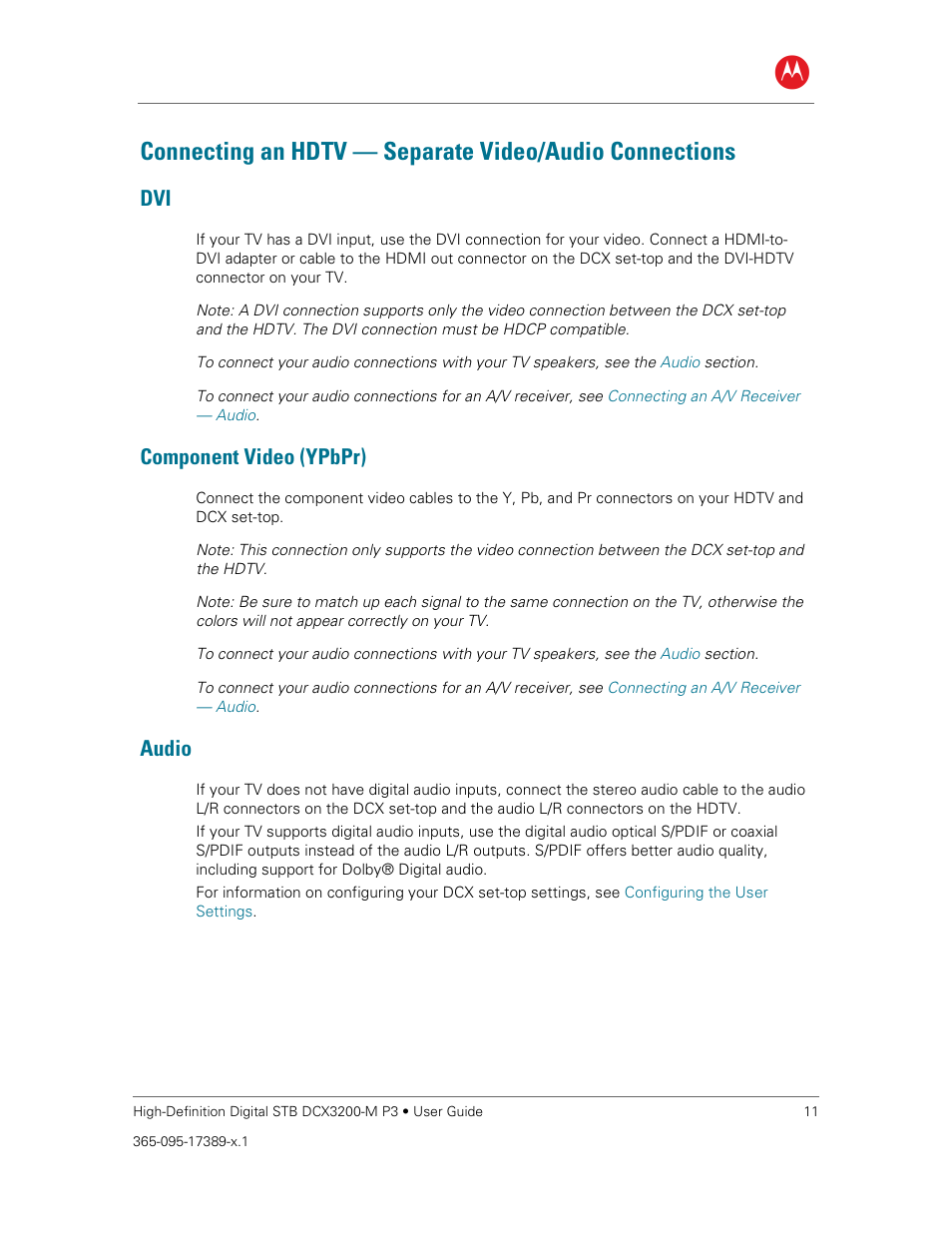 Component video (ypbpr), Audio | ARRIS DCX3200MP3 User Guide User Manual | Page 18 / 54
