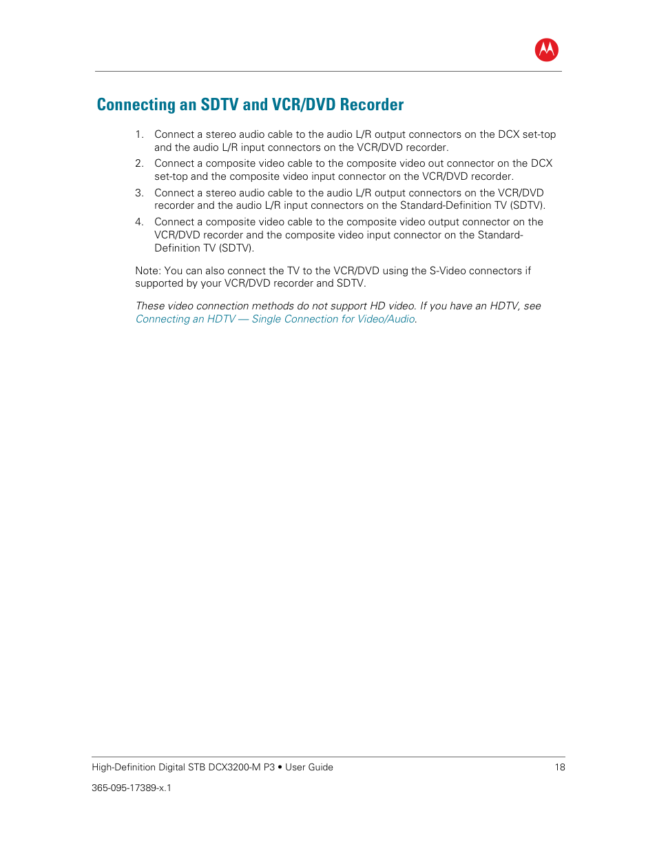 Connecting an sdtv and vcr/dvd recorder | ARRIS DCX3200MP3 User Guide User Manual | Page 25 / 54