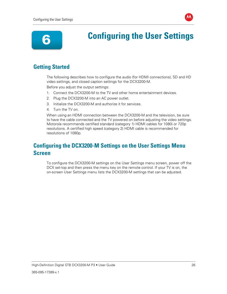 Configuring the user settings, Getting started, Configuring the user | Settings | ARRIS DCX3200MP3 User Guide User Manual | Page 33 / 54