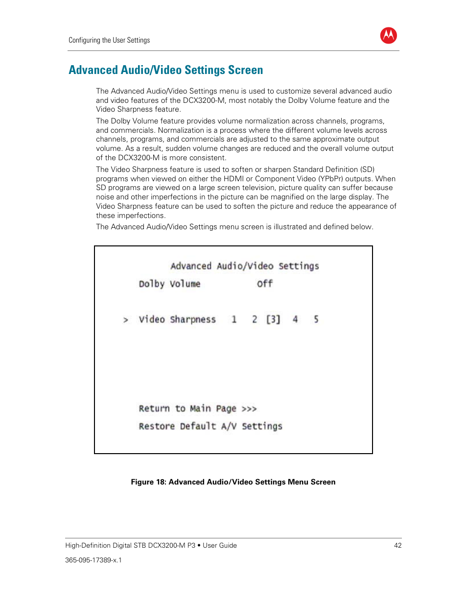 Advanced audio/video settings screen | ARRIS DCX3200MP3 User Guide User Manual | Page 49 / 54