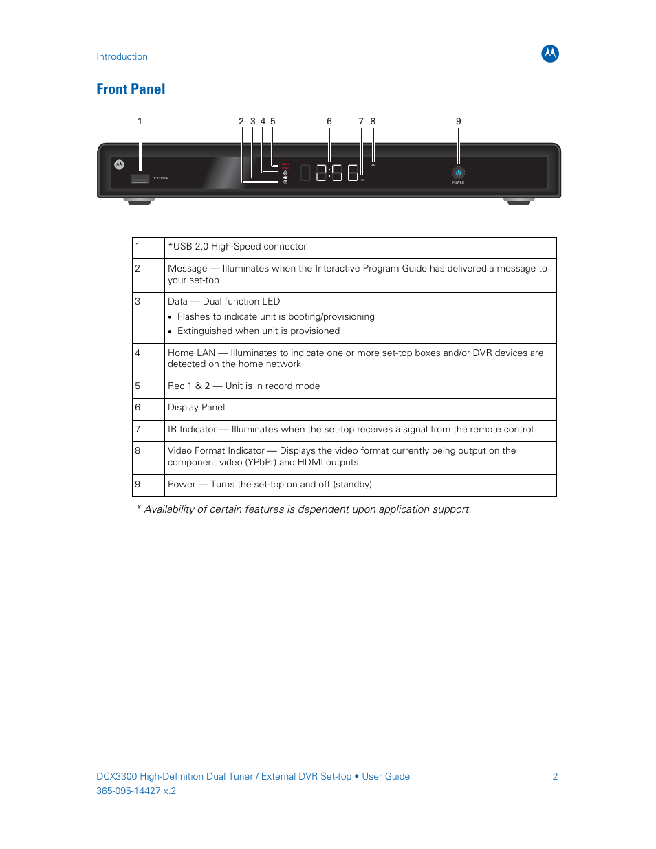 Front panel | ARRIS DCX3300 User Guide User Manual | Page 11 / 51