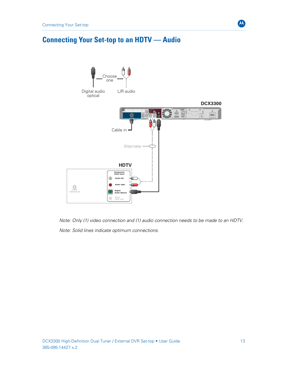 Connecting your set-top to an hdtv — audio, Dcx3300, Hdtv | Connecting your set-top | ARRIS DCX3300 User Guide User Manual | Page 22 / 51