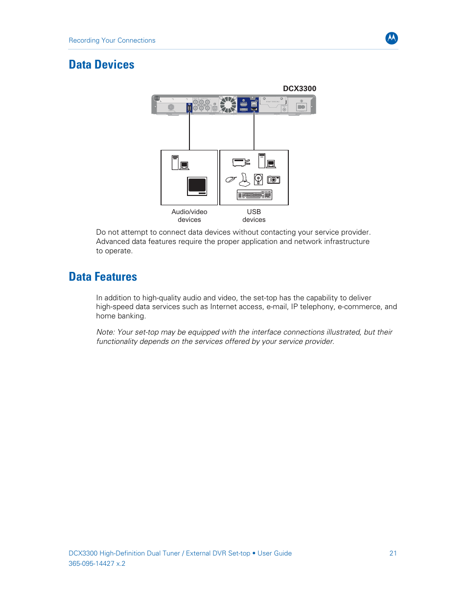 Data devices, Data features, Dcx3300 | ARRIS DCX3300 User Guide User Manual | Page 30 / 51