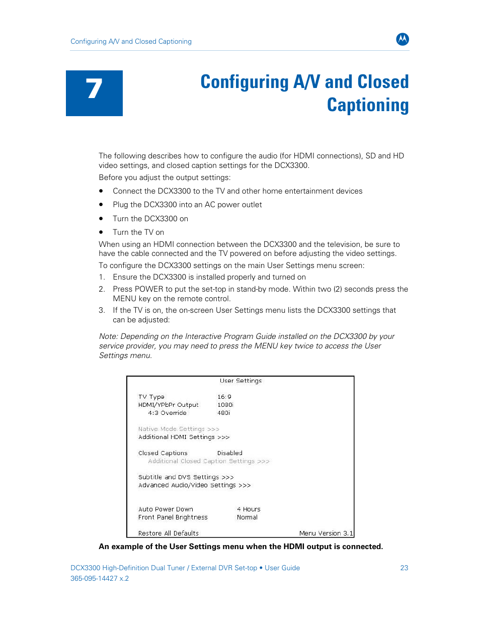 Configuring a/v and closed captioning | ARRIS DCX3300 User Guide User Manual | Page 32 / 51