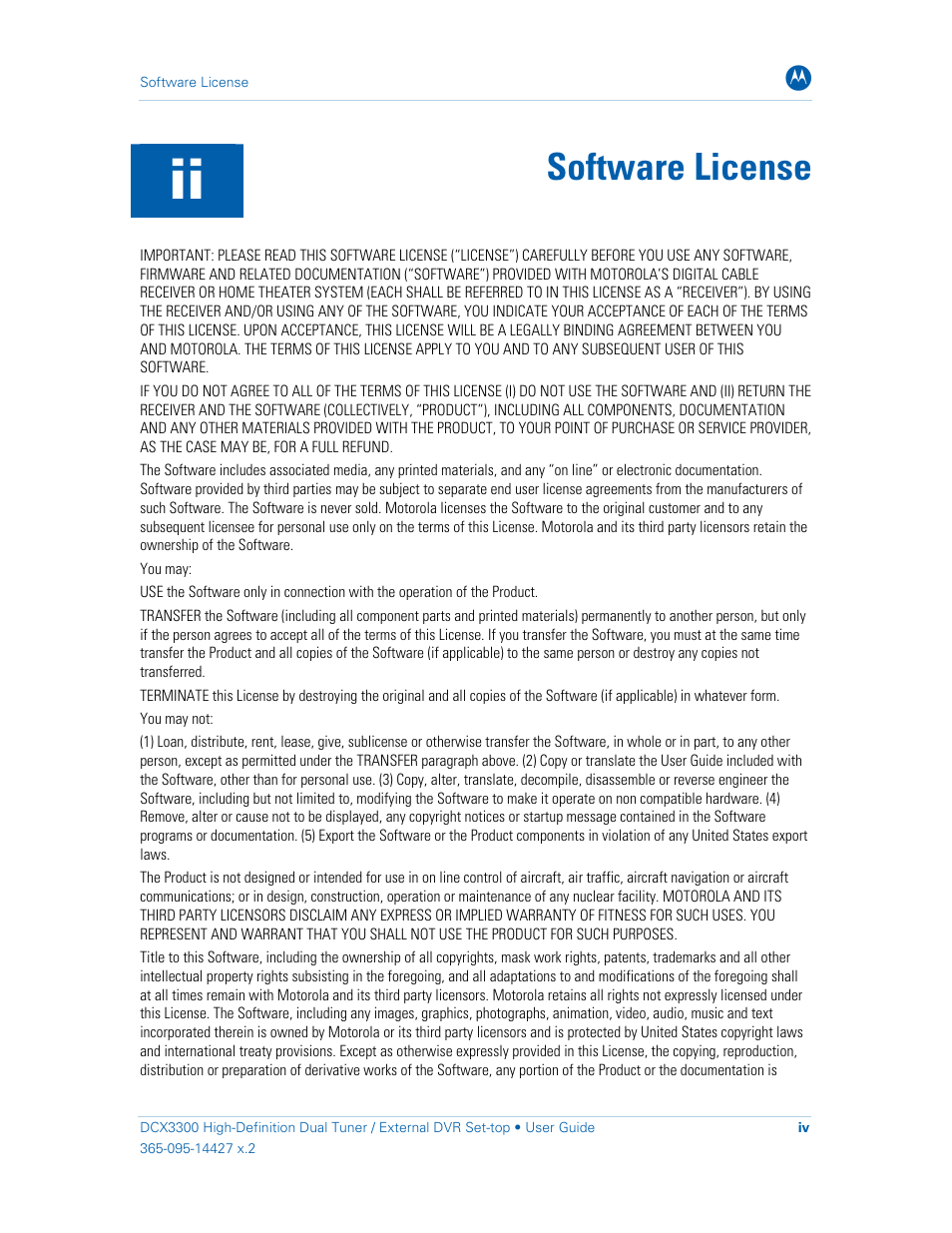Software license | ARRIS DCX3300 User Guide User Manual | Page 6 / 51