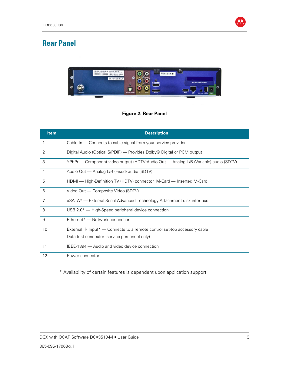 Rear panel, Figure 2: rear panel | ARRIS DCX3510M User Guide User Manual | Page 12 / 59
