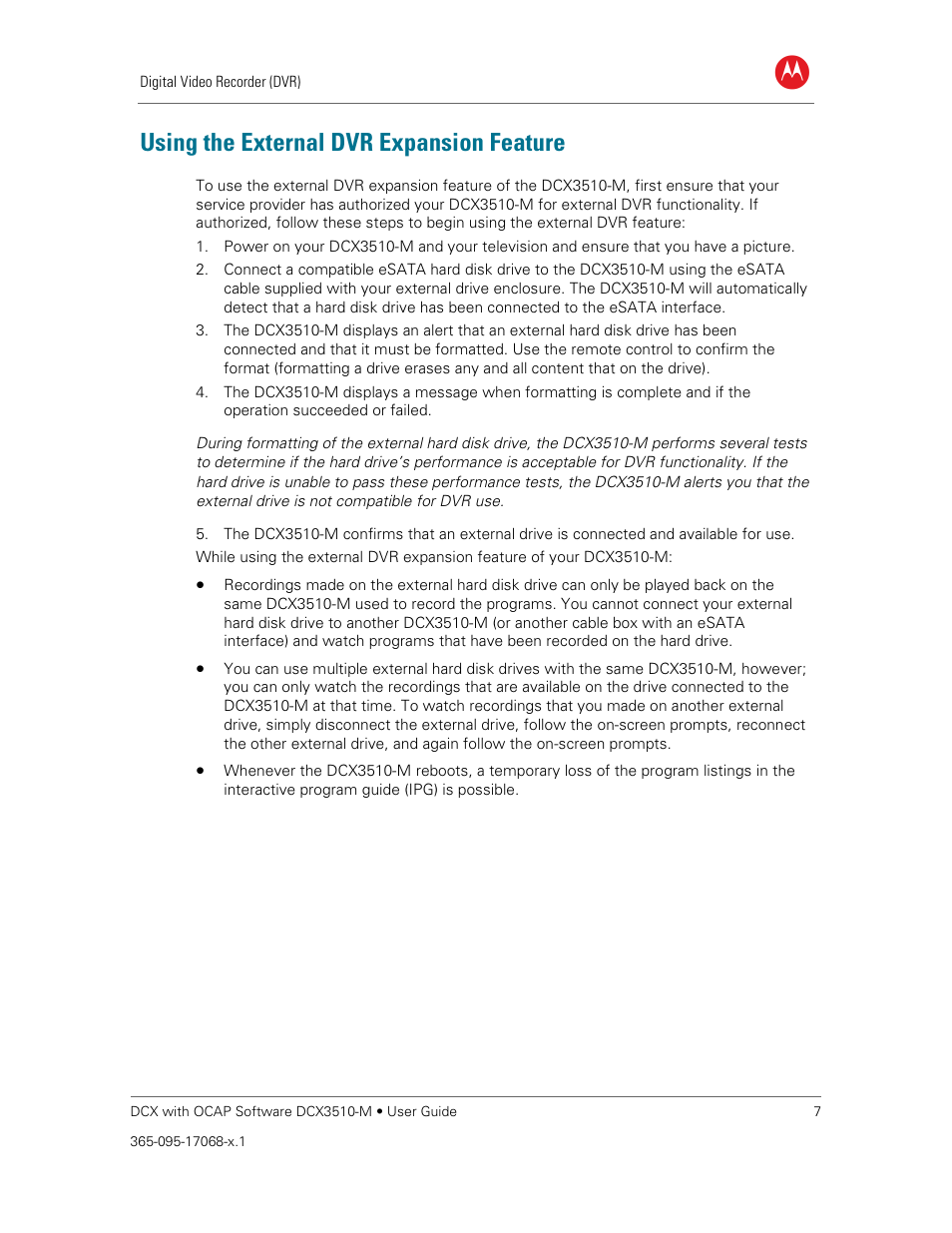 Using the external dvr expansion feature | ARRIS DCX3510M User Guide User Manual | Page 16 / 59