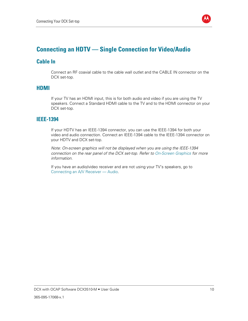 Cable in, Hdmi, Ieee-1394 | ARRIS DCX3510M User Guide User Manual | Page 19 / 59