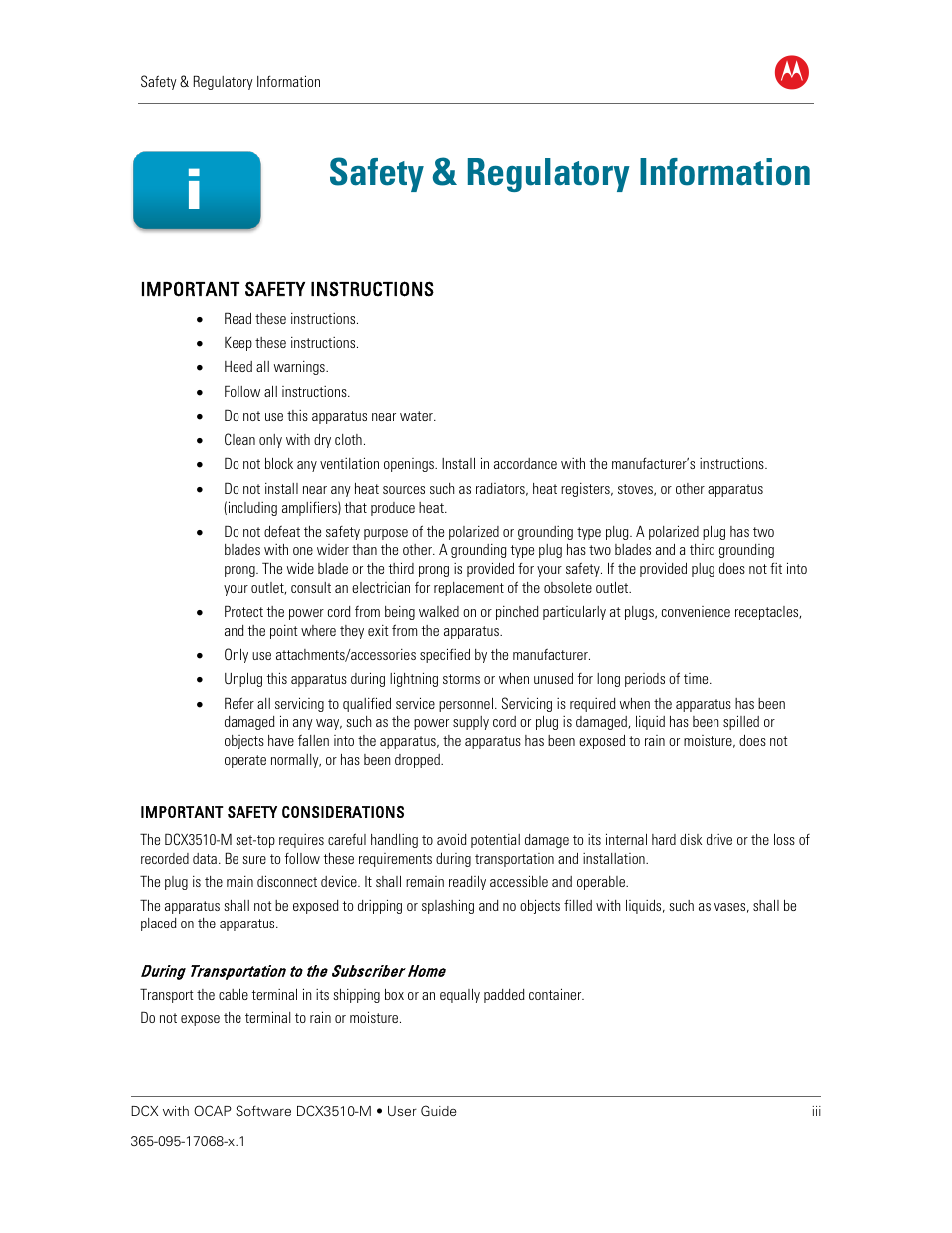 Safety & regulatory information | ARRIS DCX3510M User Guide User Manual | Page 3 / 59