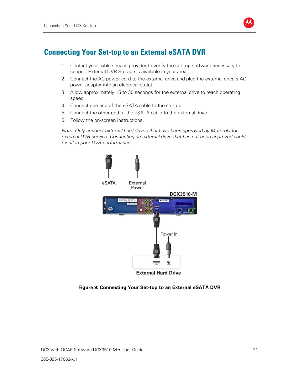 Connecting your set-top to an external esata dvr | ARRIS DCX3510M User Guide User Manual | Page 30 / 59