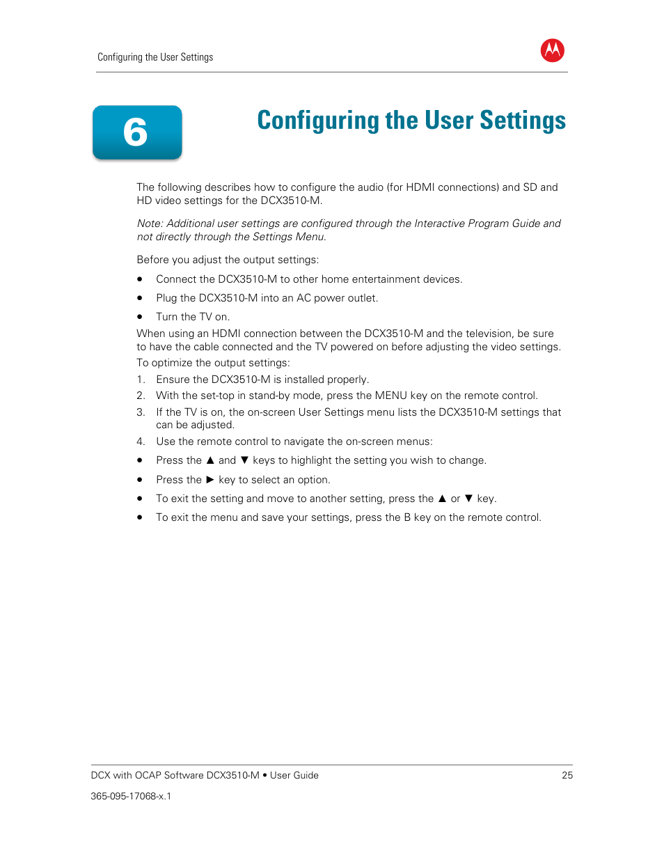 Configuring the user settings, Configuring the user, Settings | ARRIS DCX3510M User Guide User Manual | Page 34 / 59