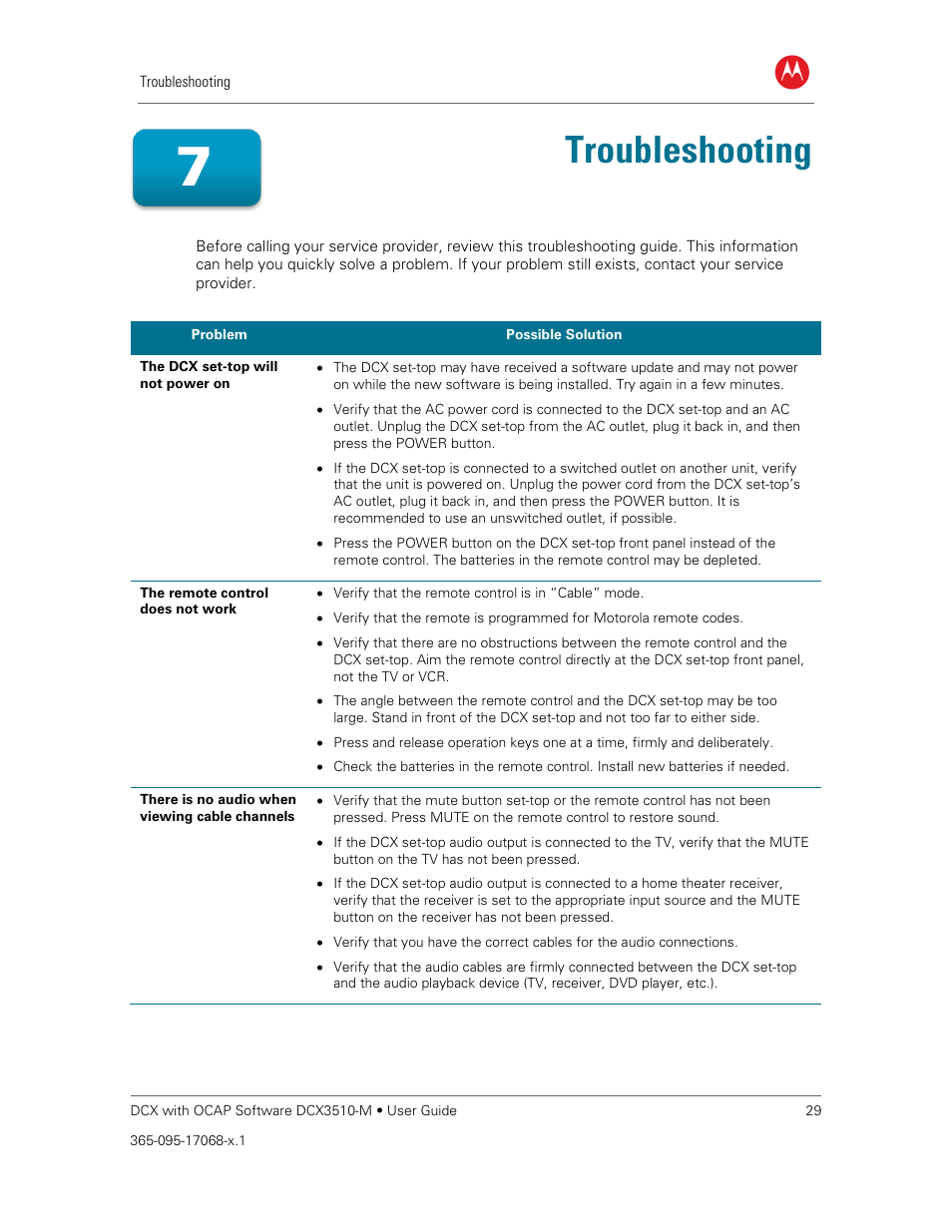 Troubleshooting | ARRIS DCX3510M User Guide User Manual | Page 38 / 59