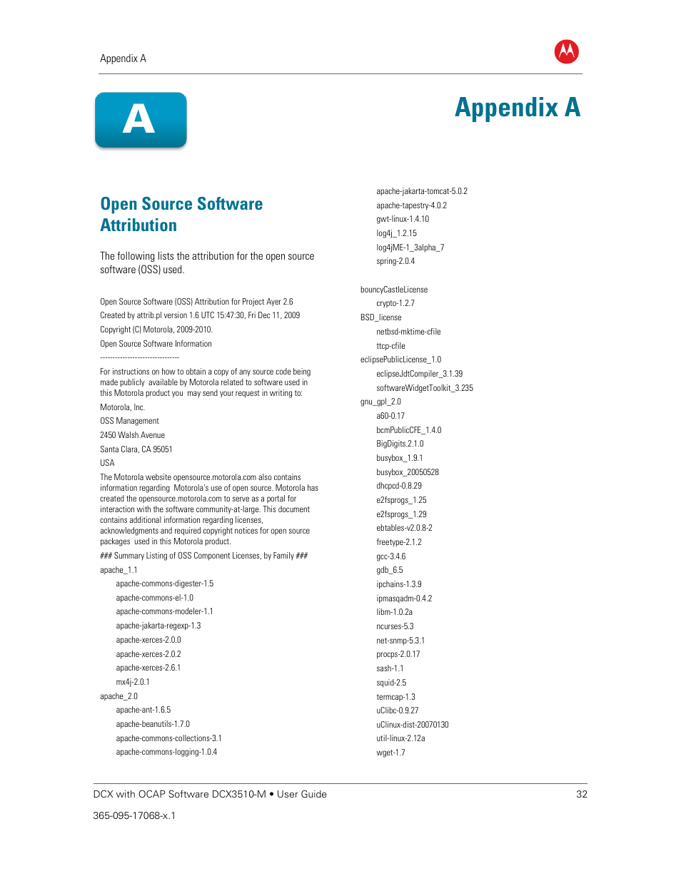 Open source software attribution, Appendix a | ARRIS DCX3510M User Guide User Manual | Page 41 / 59