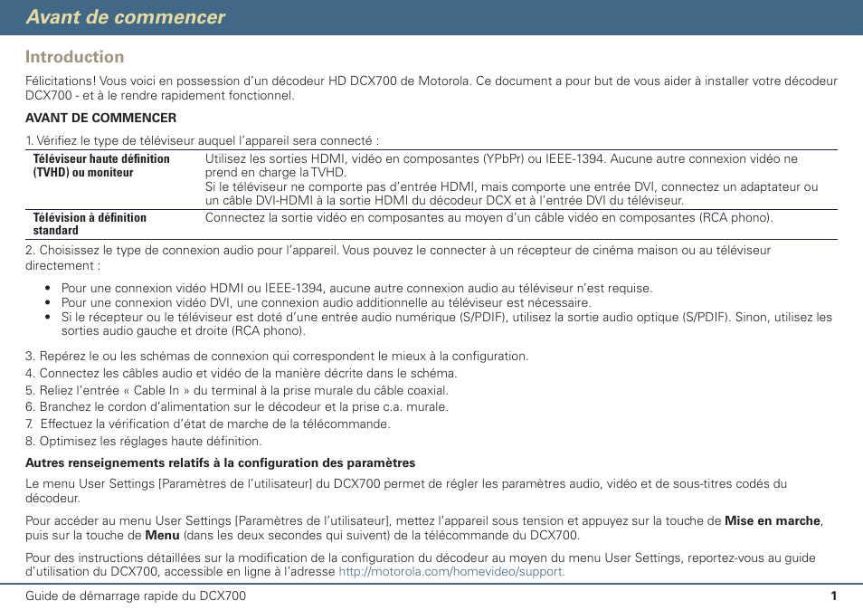 Avant de commencer, Introduction | ARRIS DCX700 Quick Start Guide User Manual | Page 34 / 48