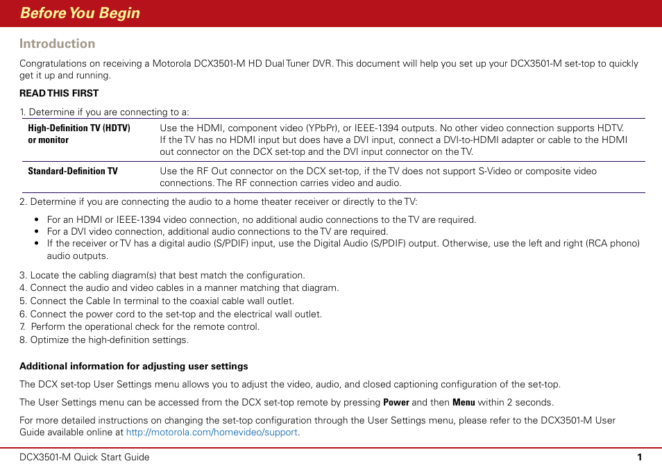 Before you begin, Introduction | ARRIS DCX3501 Quick Start Guide User Manual | Page 2 / 16
