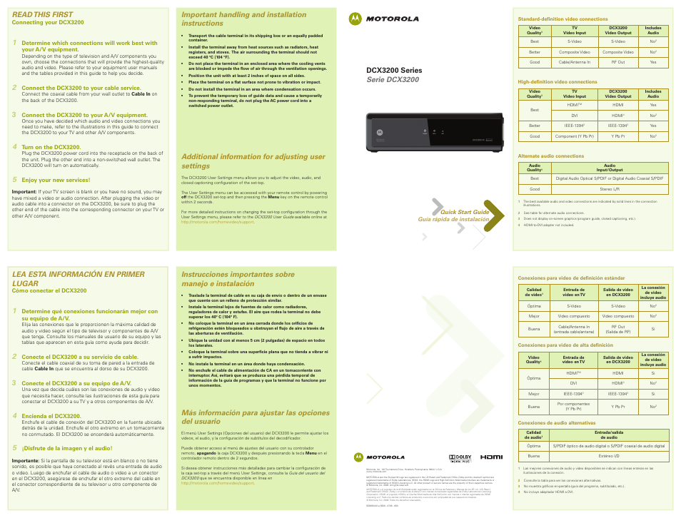 ARRIS DCX3200 Quick Start Guide User Manual | 2 pages