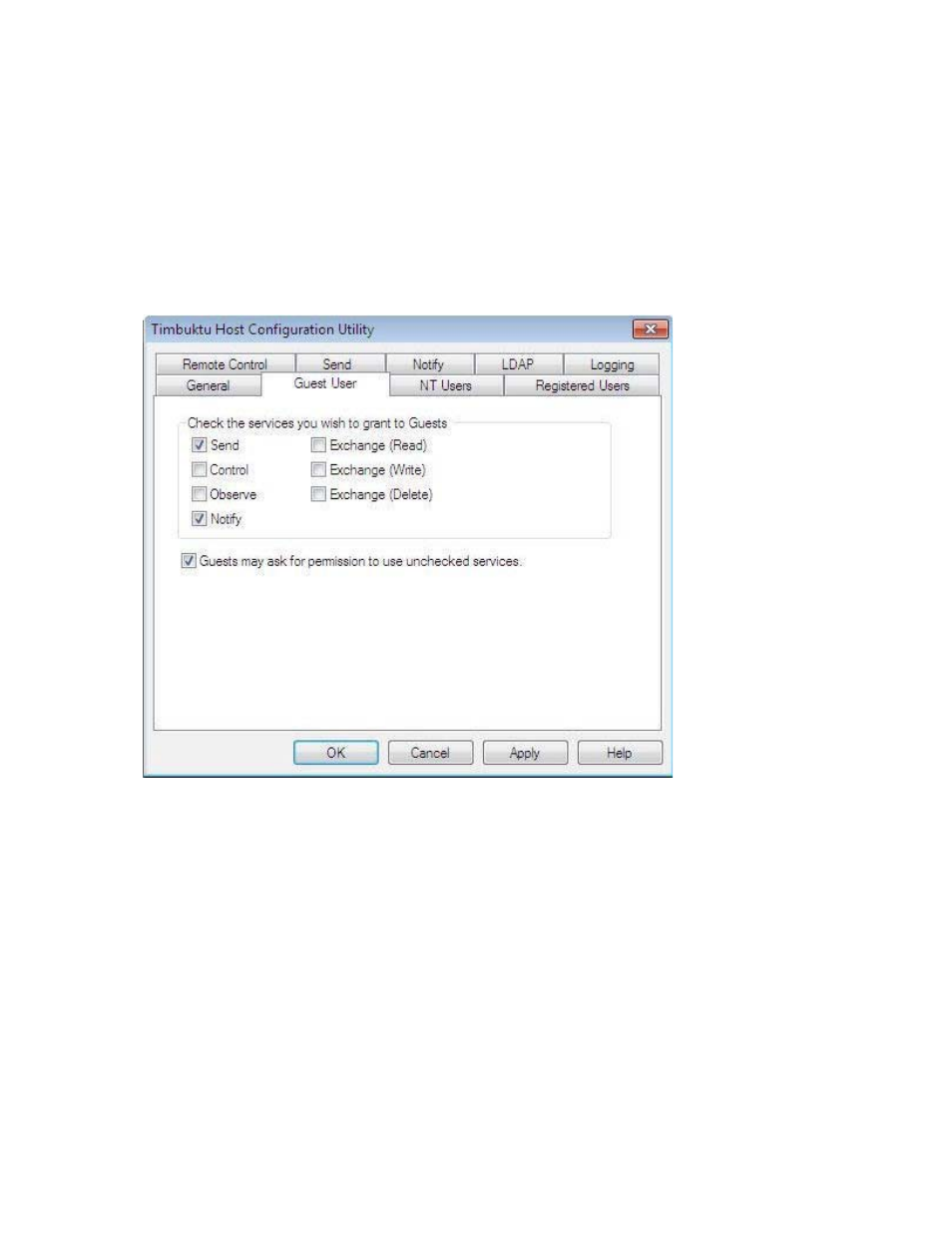 The guest user tab | ARRIS Timbuktu for Windows v9.0.4- Getting Started Guide User Manual | Page 22 / 57
