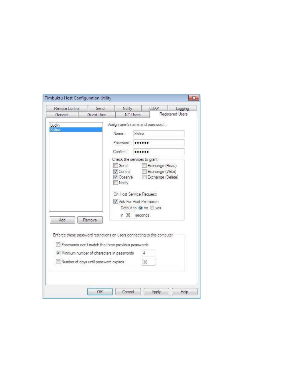 The registered users tab | ARRIS Timbuktu for Windows v9.0.4- Getting Started Guide User Manual | Page 24 / 57
