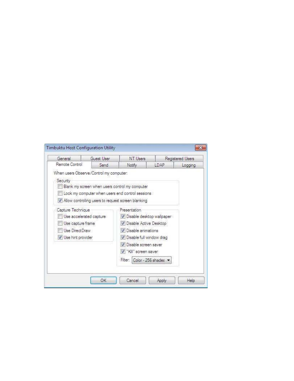 The remote control tab, Secure screen blanking | ARRIS Timbuktu for Windows v9.0.4- Getting Started Guide User Manual | Page 25 / 57