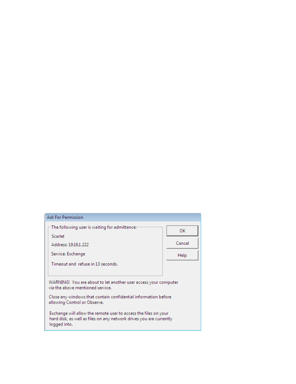 Chapter 7: managing the timbuktu host, Using timbuktu services as a host, Responding to ask for permission requests | Chapter 7, “managing the timbuktu host | ARRIS Timbuktu for Windows v9.0.4- Getting Started Guide User Manual | Page 47 / 57