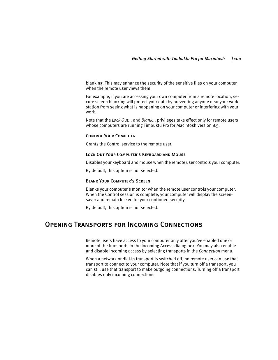 Opening transports for incoming connections, Opening trans | ARRIS Timbuktu for Macintosh v8.8.3- Getting Started Guide User Manual | Page 100 / 116
