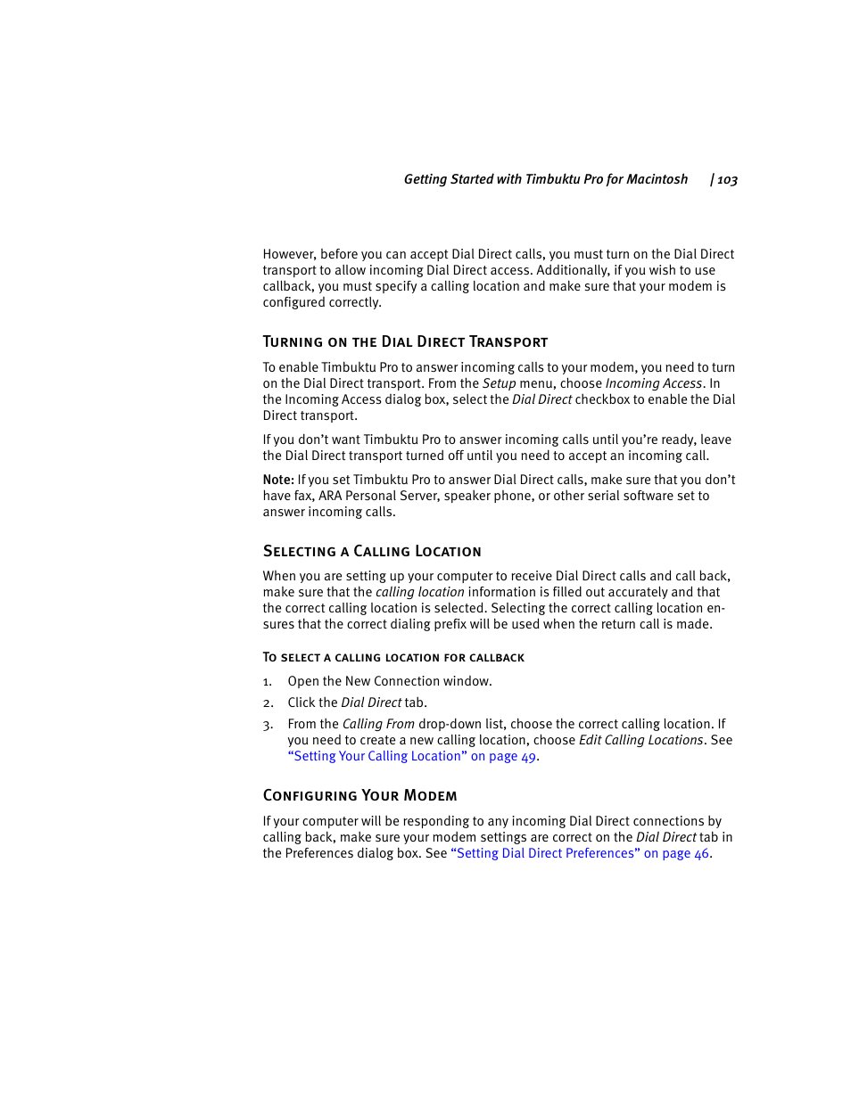 Turning on the dial direct trans | ARRIS Timbuktu for Macintosh v8.8.3- Getting Started Guide User Manual | Page 103 / 116