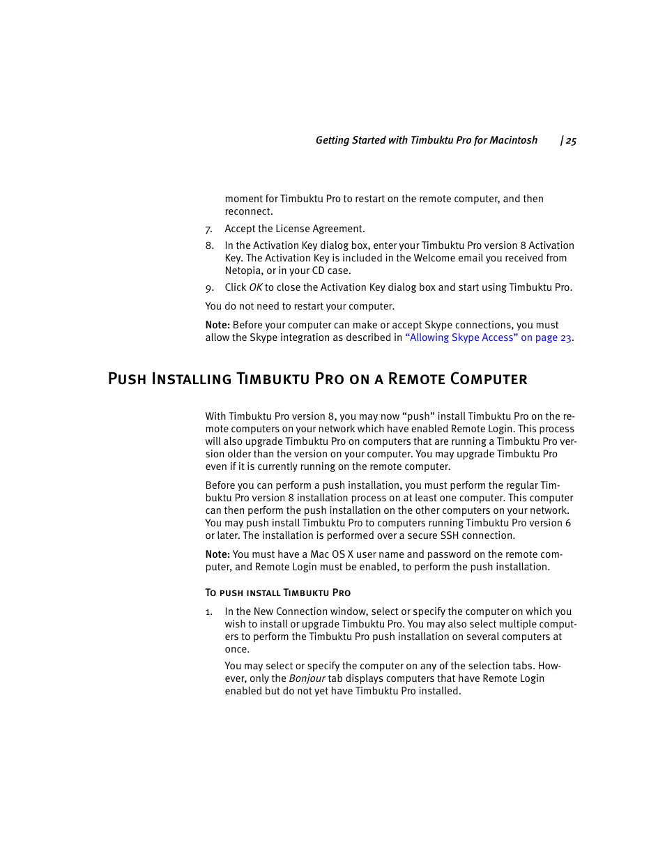 Push installing timbuktu pro on a remote computer | ARRIS Timbuktu for Macintosh v8.8.3- Getting Started Guide User Manual | Page 25 / 116