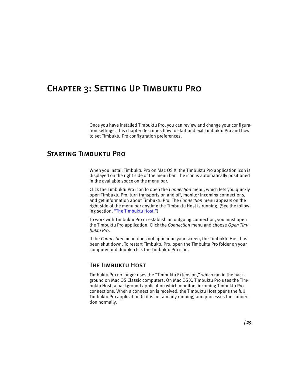 Chapter 3: setting up timbuktu pro, Starting timbuktu pro, The timbuktu host | Setting up timbuktu pro | ARRIS Timbuktu for Macintosh v8.8.3- Getting Started Guide User Manual | Page 29 / 116