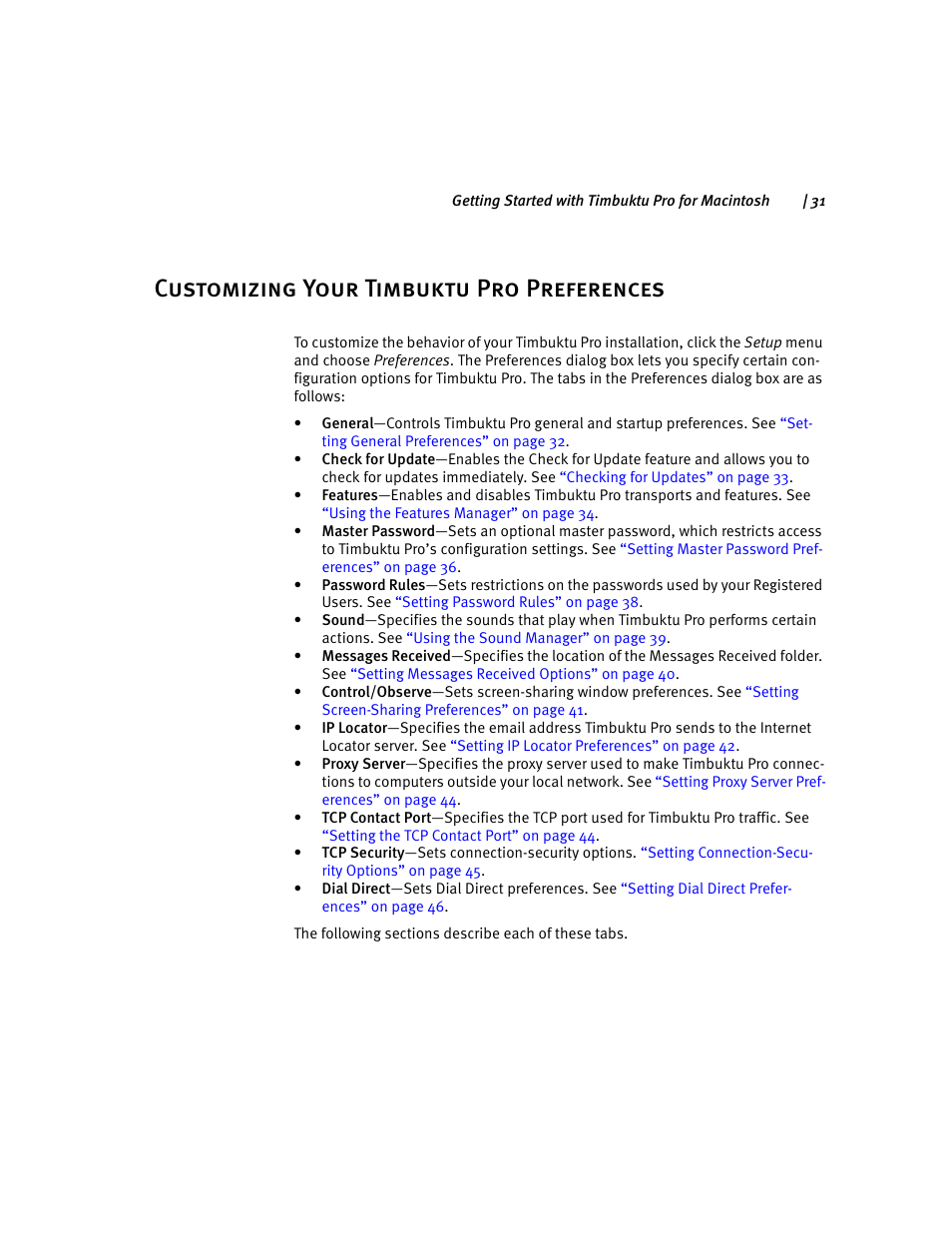 Customizing your timbuktu pro preferences | ARRIS Timbuktu for Macintosh v8.8.3- Getting Started Guide User Manual | Page 31 / 116